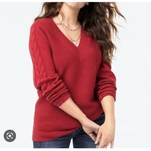 Cabi standout pullover in red, size small.